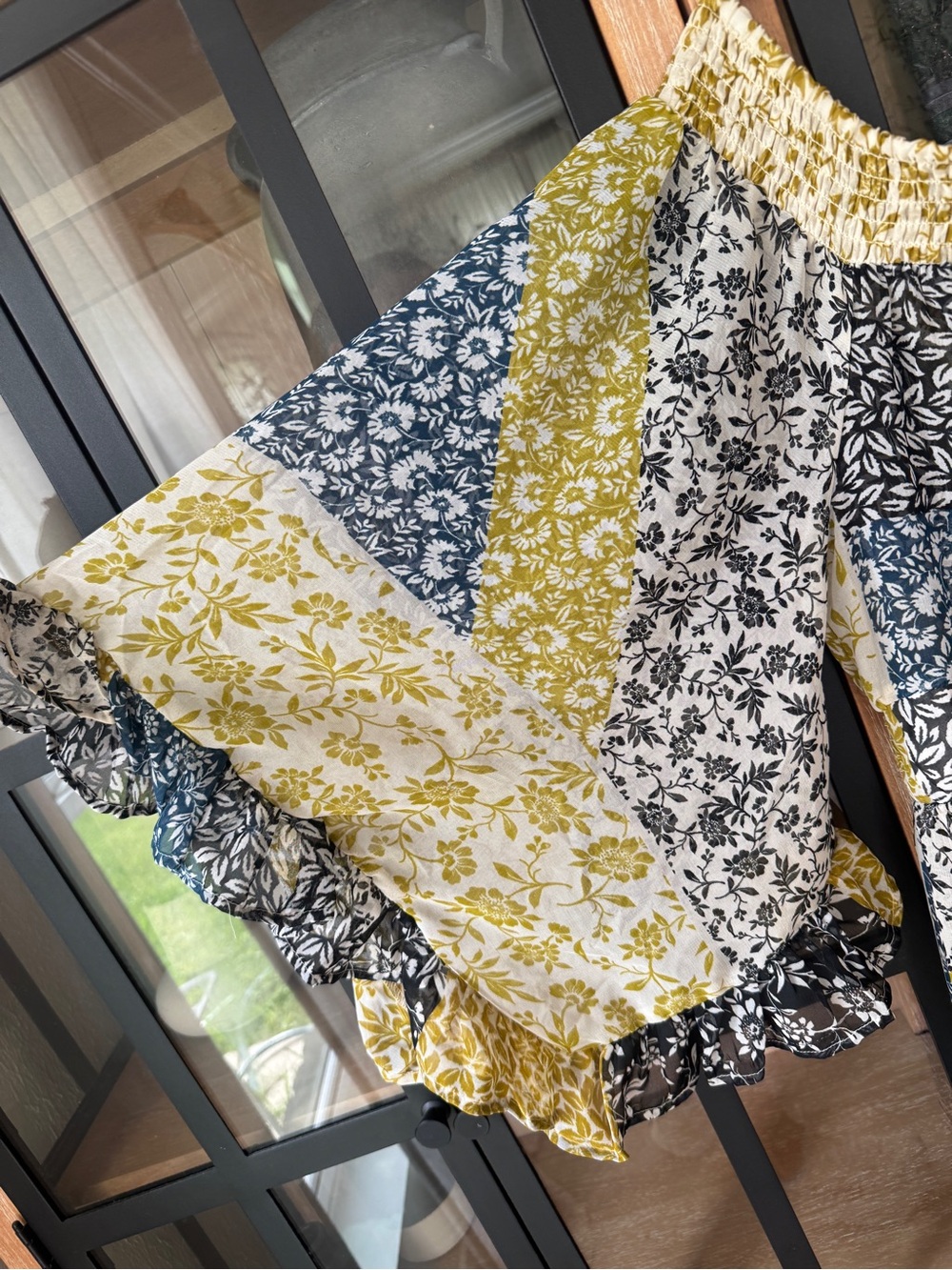 Anthropologie Patchwork Floral Maxi Dress Tunic Top Yellow, Blue, Black, White - Picture 5 of 8